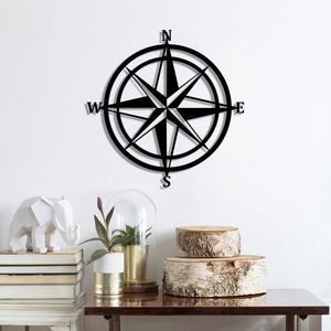 Decoratiune de perete, Compass, Metal, Dimensiune: 55 x 55 cm, Negru imagine