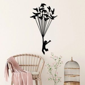 Decoratiune de perete, Flying Boy 3, Metal, Dimensiune: 45 x 85 cm, Negru imagine