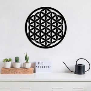 Decoratiune de perete, Flower Of Life 3, Metal, Dimensiune: 48 x 48 cm, Negru imagine