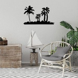 Decoratiune de perete, Palm Trees, Metal, 70 x 42 cm, Negru imagine