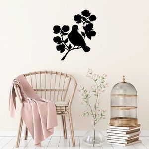 Decoratiune de perete, Rose And Bird, Metal, Dimensiune: 61 x 70 cm, Negru imagine