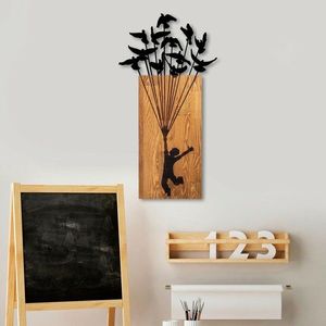 Decoratiune de perete, Flying Boy 1, Lemn/metal, Dimensiune: 45 x 86 cm, Nuc / Negru imagine