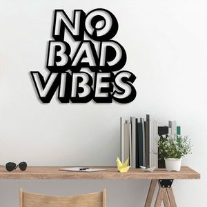 Decoratiune de perete, No Bad Vibes, Metal, Dimensiune: 63 x 1, 5 x 55 cm, Negru imagine