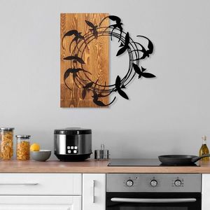 Decoratiune de perete, Spiral Birds 1, Lemn/metal, Dimensiune: 58 x 58 cm, Nuc / Negru imagine