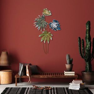 Decoratiune de perete, Monstera, Metal, Dimensiune: 69 x 113 cm, Multicolor imagine