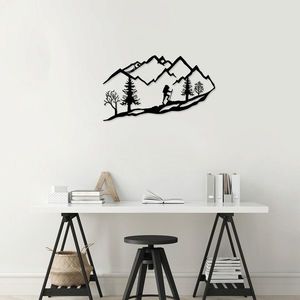 Decoratiune de perete, Mountain Climbing, Metal, 90 x 45 cm, Negru imagine