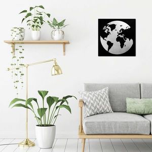 Decoratiune de perete, My World 2, Metal, Dimensiune: 50 x 50 cm, Argintiu / Negru imagine