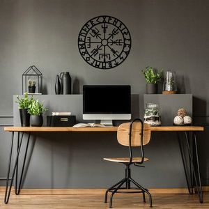 Decoratiune de perete, Vegvisir 6, Metal, Dimensiune: 62 x 62 cm, Negru imagine