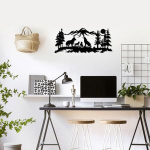 Decoratiune de perete, Wolf Pack, Metal, Dimensiune: 47 x 103 cm, Negru imagine