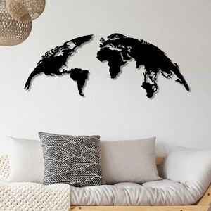 Decoratiune de perete, World Map Large, Metal, Dimensiune: 150 x 59 cm, Negru imagine