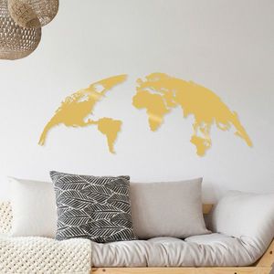 Decoratiune de perete, World Map Large, Metal, Dimensiune: 150 x 59 cm, Auriu imagine