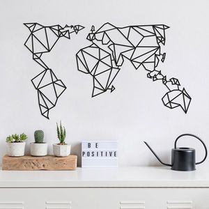 Decoratiune de perete, World Map2, Metal, 100 x 58 cm, Negru imagine