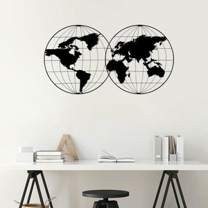 Decoratiune de perete, World Map 18, Metal, Dimensiune: 113 x 60 cm, Negru imagine