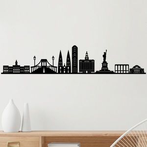 Decoratiune de perete, New York Skyline, Metal, Dimensiune: 120x24 cm, Negru imagine