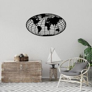 Decoratiune de perete, World Map 6, Metal, Dimensiune: 84 x 47 cm, Negru imagine