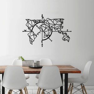 Decoratiune de perete, World Map Metal Decor 2, Metal, Dimensiune: 111 x 74 cm, Negru imagine