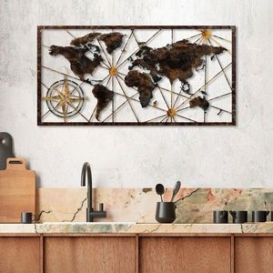 Decoratiune de perete, World Map Large, Metal, Latime: 120 cm / Inaltime: 60 cm, Multicolor imagine