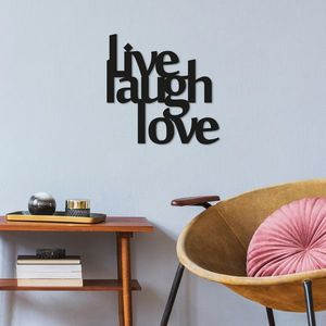 Decoratiune de perete, Live Laugh Love, Metal, Dimensiune: 50 x 50 cm, Negru imagine