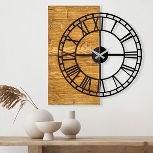 Ceas de perete, Wooden Clock 10, Lemn/metal, Dimensiune: 55 x 3 x 58 cm, Nuc / Negru imagine