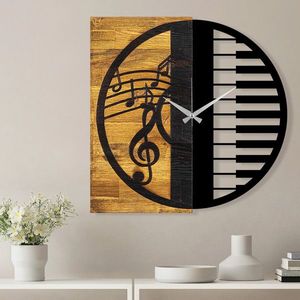 Ceas de perete, Wooden Clock 11, Lemn/metal, Dimensiune: 58 x 3 x 58 cm, Nuc / Negru imagine