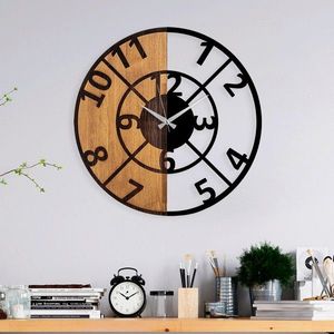 Ceas de perete, Wooden Clock, Lemn/metal, ø56 cm, Nuc / Negru imagine