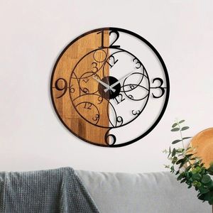 Ceas de perete, Wooden Clock, Lemn/metal, ø56 cm, Nuc / Negru imagine