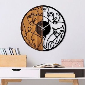 Ceas de perete, Wooden Clock, Lemn/metal, ø56 cm, Nuc / Negru imagine