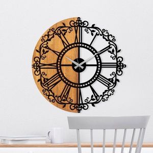 Ceas de perete, Wooden Clock, Lemn/metal, ø56 cm, Nuc / Negru imagine