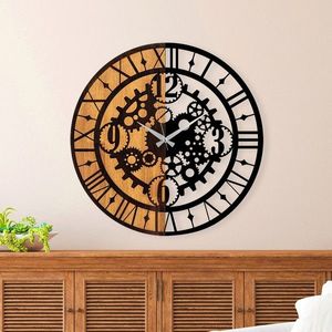 Ceas de perete, Wooden Clock, Lemn/metal, ø56 cm, Nuc / Negru imagine