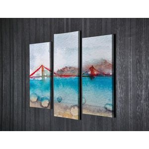 Set 3 tablouri decorative, UC106, Canvas, Lemn, Multicolor imagine