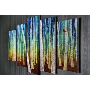 Set 5 tablouri decorative, BC103, Canvas, Lemn, Multicolor imagine