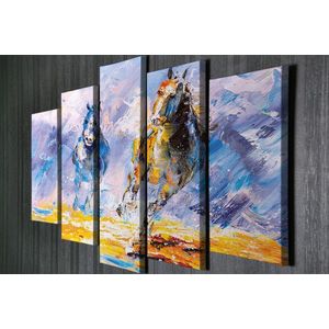 Set 5 tablouri decorative, BC105, Canvas, Lemn, Multicolor imagine