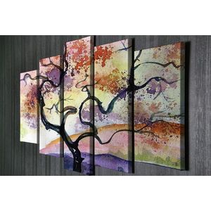 Set 5 tablouri decorative, BC98, Canvas, Lemn, Multicolor imagine