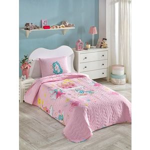 Set cuvertura Single 160x220 cm, 2 piese, Unicorn Dreams - Pink, Eponj Home, 65% bumbac/35% poliester imagine