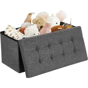 Bancheta cu spatiu pentru depozitare Ottoman Dark, Vasagle, 76 x 38 x 38 cm, pliabila, imitatie in/MDF, gri inchis imagine