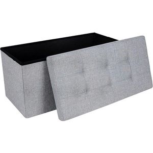 Bancheta cu spatiu pentru depozitare Ottoman Classic, Vasagle, 76 x 38 x 38 cm, pliabila, imitatie in/MDF, gri deschis imagine