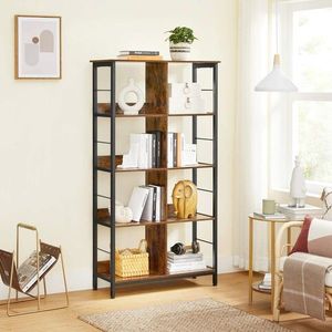 Biblioteca Vasagle, 80 x 33 x 149 cm, PAL/otel, 4 rafturi, maro rustic imagine