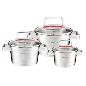 Set oale 6 piese Selection, Ambition, 16/20/24 cm, 1.6 L/3.2 L/5.3 L, inox/sticla, argintiu/transparent imagine