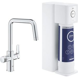 Baterie bucatarie Grohe Blue Pure Eurosmart cu pipa U sistem filtrare osmoza starter kit crom imagine