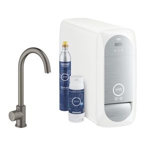 Baterie bucatarie Grohe Blue Home Mono cu pipa C sistem de filtrare brushed hard graphite imagine