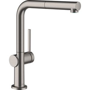 Baterie bucatarie Hansgrohe Talis M54 270 crom dus extractibil si sBox negru periat imagine