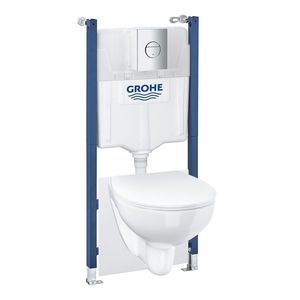 Set complet Grohe Solido 5-in-1 cu vas wc Bau Ceramic capac slim inchidere lenta rezervor incastrat cu cadru Grohe Fresh si clapeta Sail crom imagine