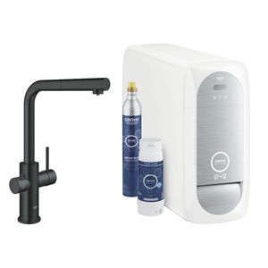 Baterie bucatarie Grohe Blue Home Duo cu dus extractibil pipa L sistem filtrare racire si carbonatare starter kit velvet black imagine