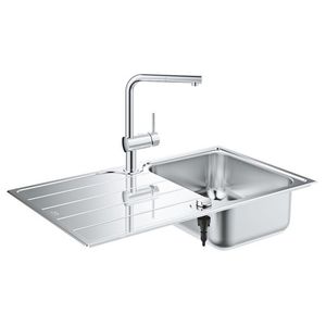 Set Grohe Minta chiuveta inox K500 45-S 86x50cm si baterie cu pipa extractibila crom imagine