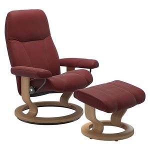 Fotoliu recliner cu taburet Stressless Consul Classic M cadru Oak tapiterie piele Paloma Cherry imagine