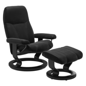 Fotoliu recliner cu taburet Stressless Consul Classic M cadru Black tapiterie piele Paloma Black imagine