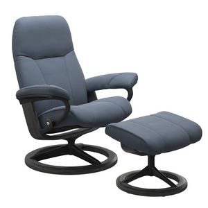 Fotoliu recliner cu taburet Stressless Consul Signature M cadru Black-Grey tapiterie piele Paloma Sparrow Blue imagine