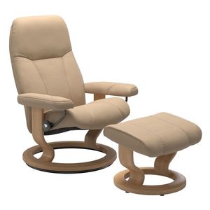 Fotoliu recliner cu taburet Stressless Consul Classic M cadru Oak tapiterie piele Paloma Beige imagine