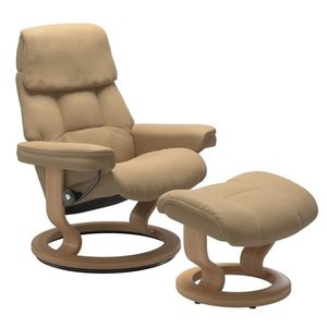 Fotoliu recliner cu taburet Stressless Ruby M Classic baza Oak tapiterie piele Paloma Sand imagine