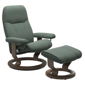 Fotoliu recliner cu taburet Stressless Consul Classic M cadru Smoked Oak tapiterie piele Paloma Sage imagine